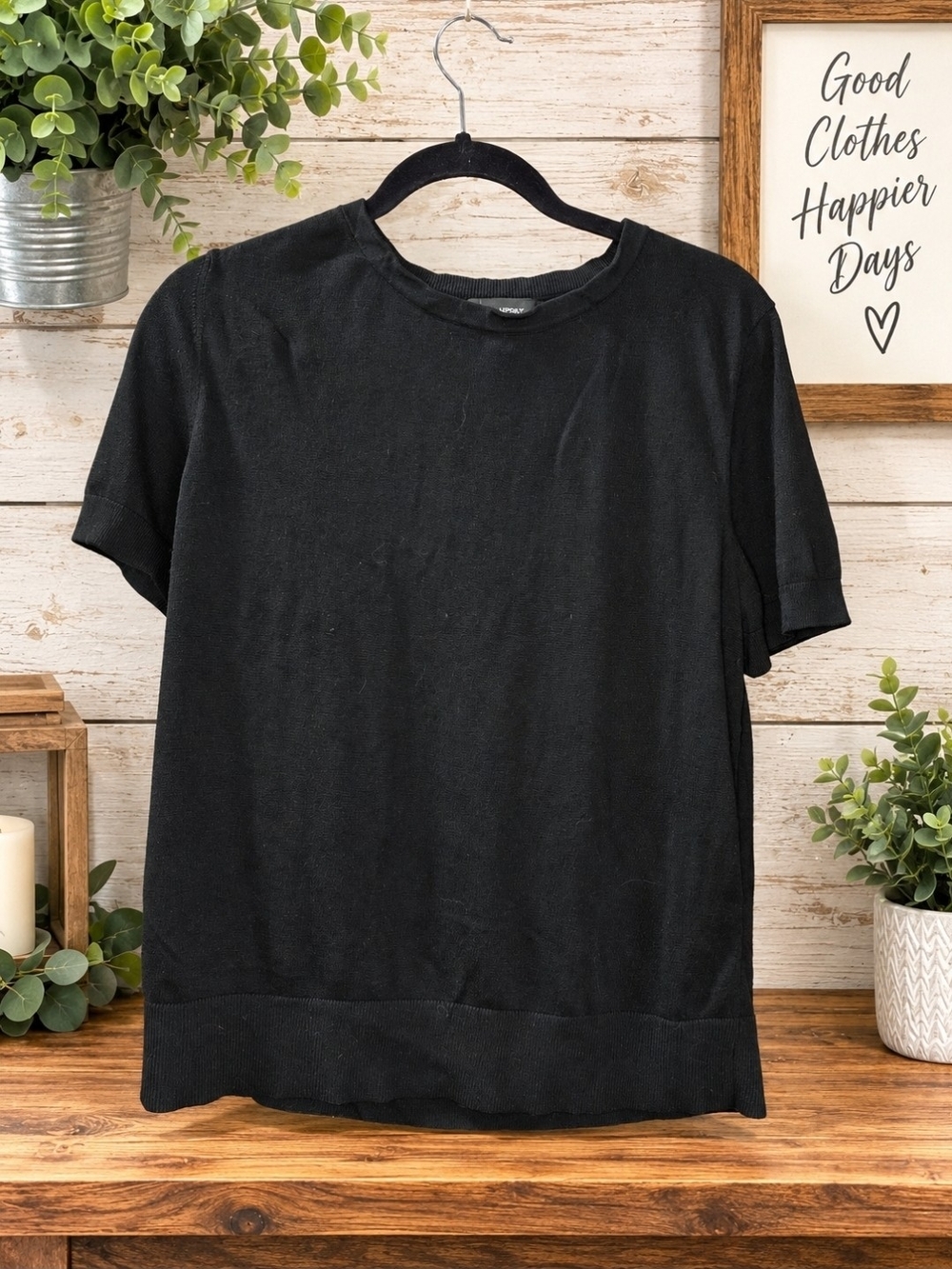 Banana Republic Black Short-Sleeve Knit Top